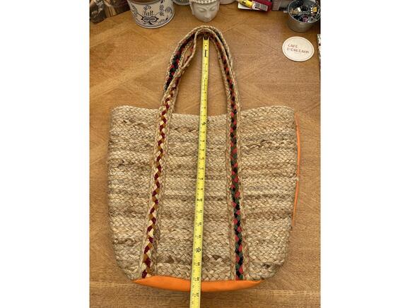 Large Woven Beach Tote Bag with Orange Cloth Back - Picture 6 of 7